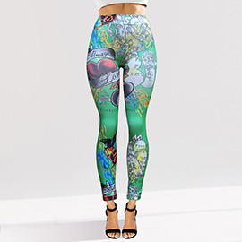 Tattoo Inspired Graphic Printed High Waisted Leggings