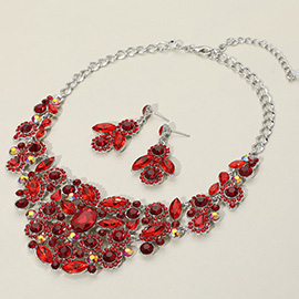 Floral Crystal Rhinestone Cluster Evening Necklace