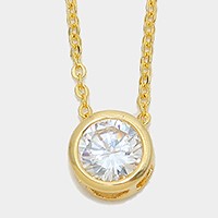 Round Crystal Cubic Zirconia CZ Pendant Necklace