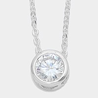Round Crystal Cubic Zirconia CZ Pendant Necklace