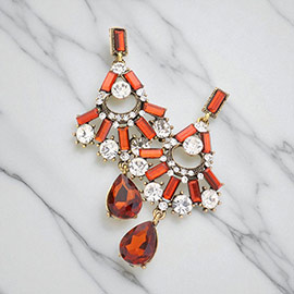 Teardrop Stone Accented Glass Stone Cluster Earrings