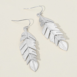 Metal Feather Drop Earrings