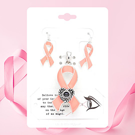Pink Ribbon Message Lens Pendant Set