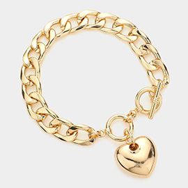 Metal Heart Charm Toggle Bracelet