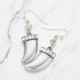 Metal horn & faceted bead earrings