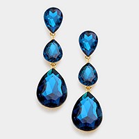 Triple Glass Crystal Teardrop Evening Earrings