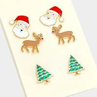 3-PAIRS CHRISTMAS SANTA STUD EARRING SET