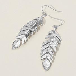 Metal Feather Drop Earrings