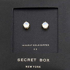 SECRET BOX_14K Gold Dipped CZ Round Stud Earrings