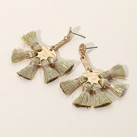 Textured Metal Disc Tassel Earrings