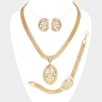 Marquise Rhinestone Trim Oval Dangle Necklace Jewelry Set