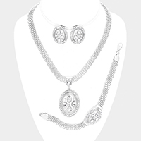 Marquise Rhinestone Trim Oval Dangle Necklace Jewelry Set