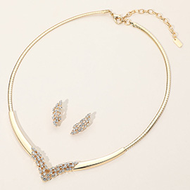 Pave Crystal Rhinestone V Detail Necklace