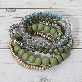 5PCS - Multi Strand Wood Beaded Stretch Bracelets