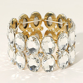 Glass Crystal Oval Stone Cluster Stretch Bracelet