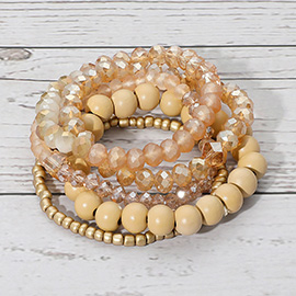 5PCS - Multi Strand Wood Beaded Stretch Bracelets