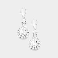 Stone Trim  Crystal Teardrop Dangle Evening Earrings