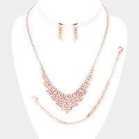 3PCS - Crystal Rhinestone Pave Fringe Necklace Jewelry Set