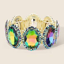Rhinestone Trim Oval Crystal Stretch Evening Bracelet