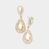 Rhinestone Trim Teardrop Stone Accented Evening Earrings