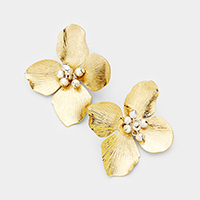 Metal Beaded Flower Earrings