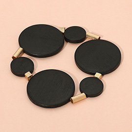Metal Tube Wood Round Stretch Bracelet