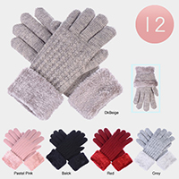 12PCS - Faux Fur Classic Cable Knitted Gloves