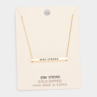 'Stay Strong' Horizontal Metal Bar Pendant Necklace