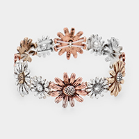 Crystal Embellished Floral Metal Stretch Bracelet