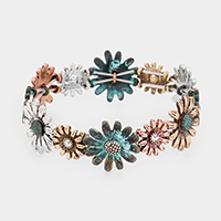 Crystal Embellished Floral Metal Stretch Bracelet