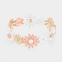 Crystal Embellished Floral Metal Stretch Bracelet