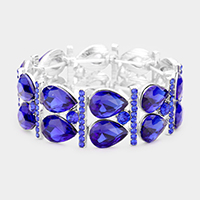 Crystal Teardrop Rhinestone Pave Stretch Evening Bracelet
