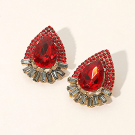 Teardrop Rectangle Stone Detail Evening Earrings