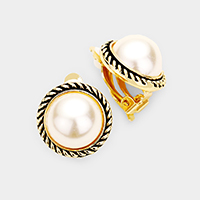 Pearl Twist Metal Trim Clip On Earrings
