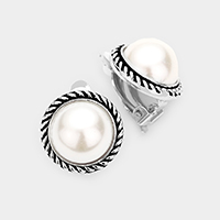 Pearl Twist Metal Trim Clip On Earrings