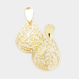 Filigree Metal Teardrop Clip on Earrings