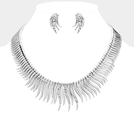 Rhinestone Curved Metal Bar Collar Necklace
