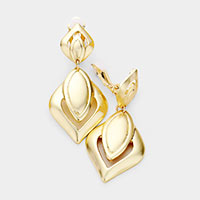 Burnished Metal Dangle Clip On Earrings