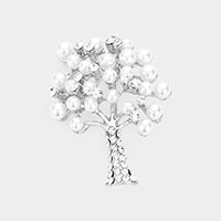Pearl Rhinestone Pave Tree Pin Brooch
