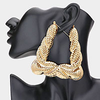 Abstract Textured Metal Hoop Pin Catch Earrings