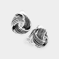 Textured Antique Metal Knot Clip on Earrings 