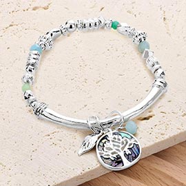 Tree of Life Charm Multi Bead Stretch Bracelet