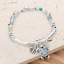 Turtle Charm Multi Bead Stretch Bracelet
