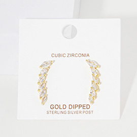 Gold Dipped Marquise Cz Drop Sterling Silver Post Earrings