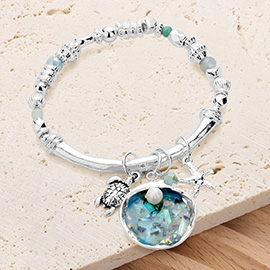 Sea Life Shell Charm Multi Bead Stretch Bracelet