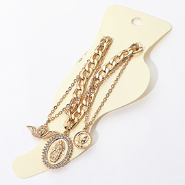 3PCS - Virgin Mary Metal Chain Layered Anklets