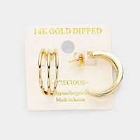 14K Gold Dipped Triple Layered Metal Hypoallergenic Half Hoop Earrings