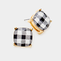 Buffalo Check Square Stone Stud Earrings