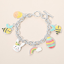 Enamel Honey Bee Rainbow Bunny Easter Egg Charm Toggle Bracelet
