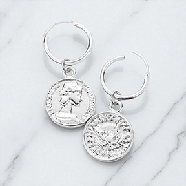Endless Hoop Metal Coin Dangle Earrings